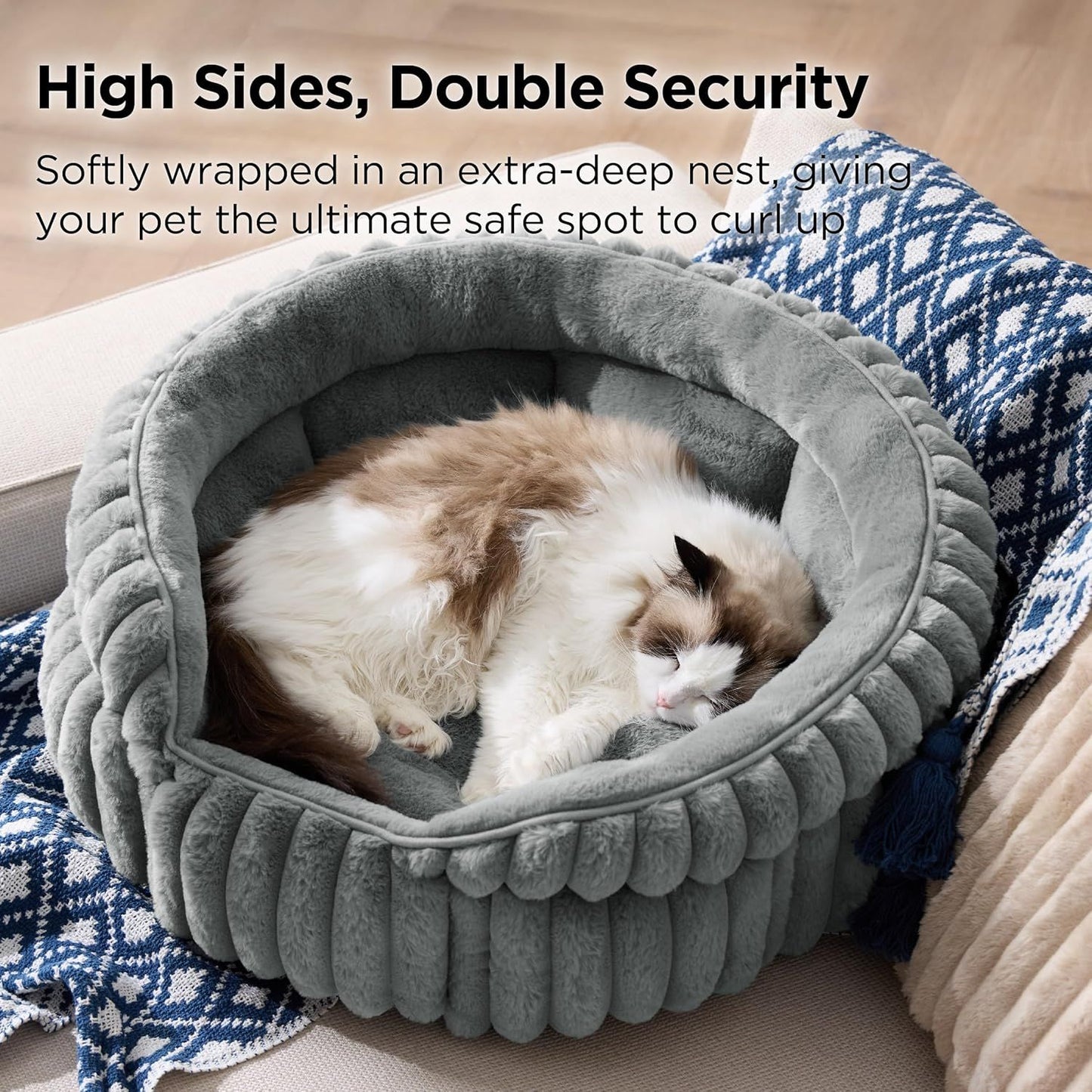 Cat Bed, Washable Round Cute Cat Beds for Indoor Cats | Gray