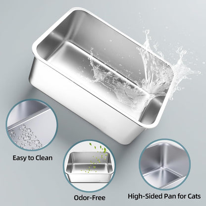 Stainless Steel Cat Litter Box | Large Metal High-Sided