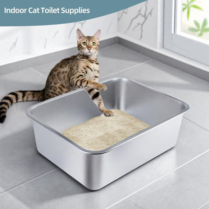 Stainless Steel Cat Litter Box | Large Metal High-Sided | Inch