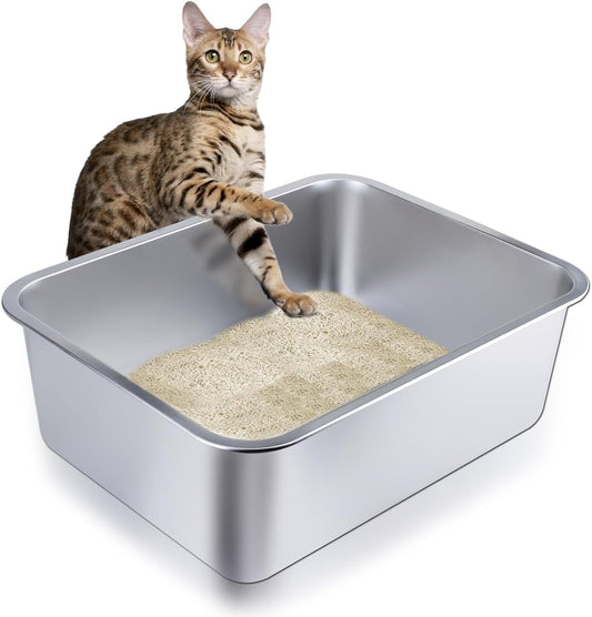 Stainless Steel Cat Litter Box | Large Metal High-Sided | Inch (2)