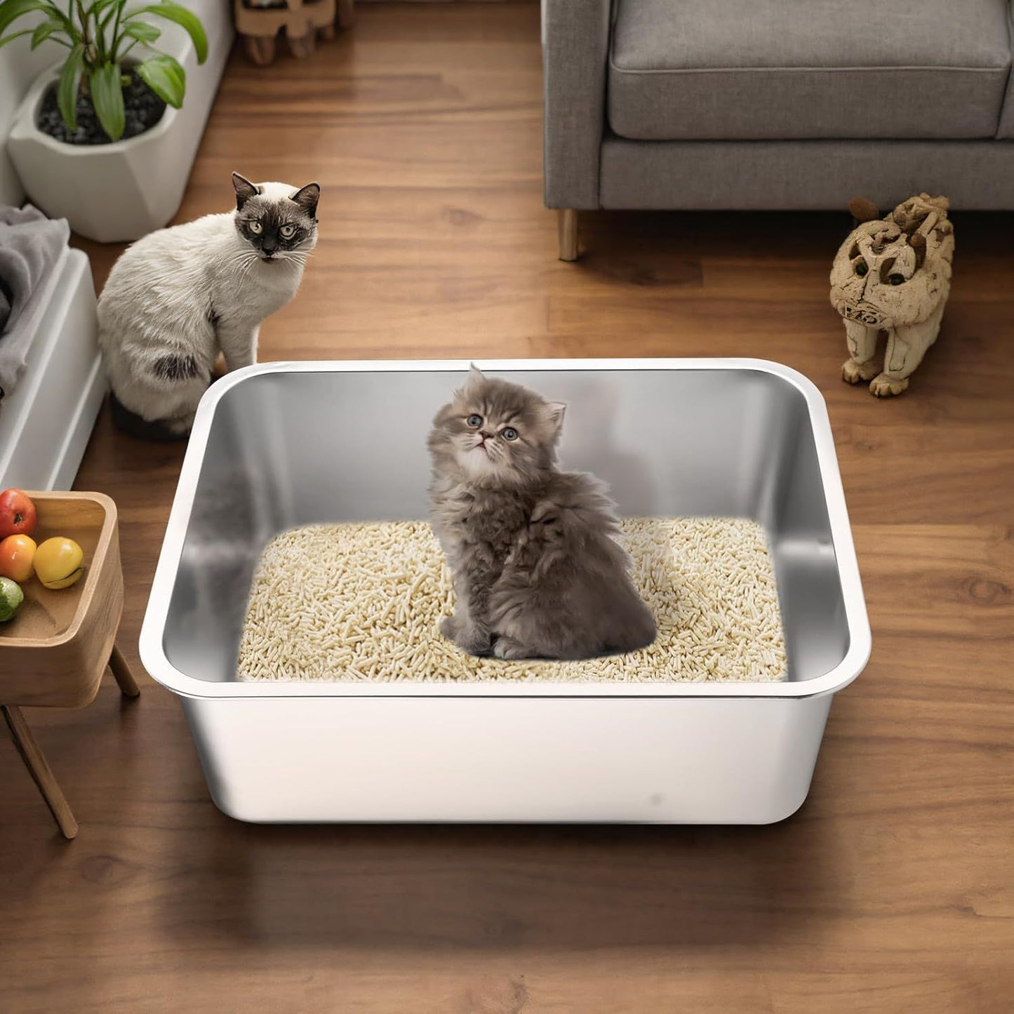 Stainless Steel Cat Litter Box | Large Metal High-Sided | Inch (3)