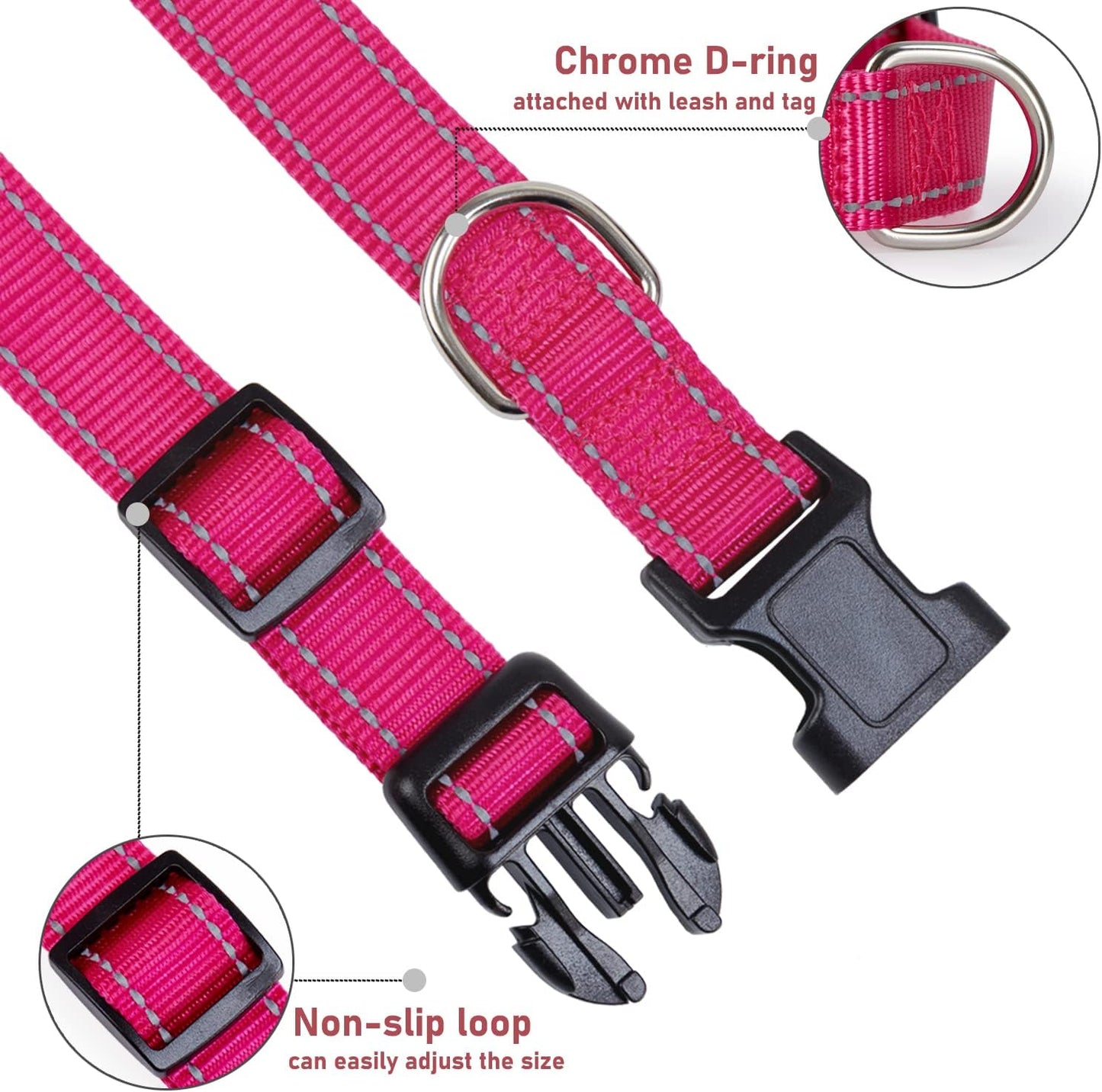 Pink Reflective Dog Safety Collar | Size S