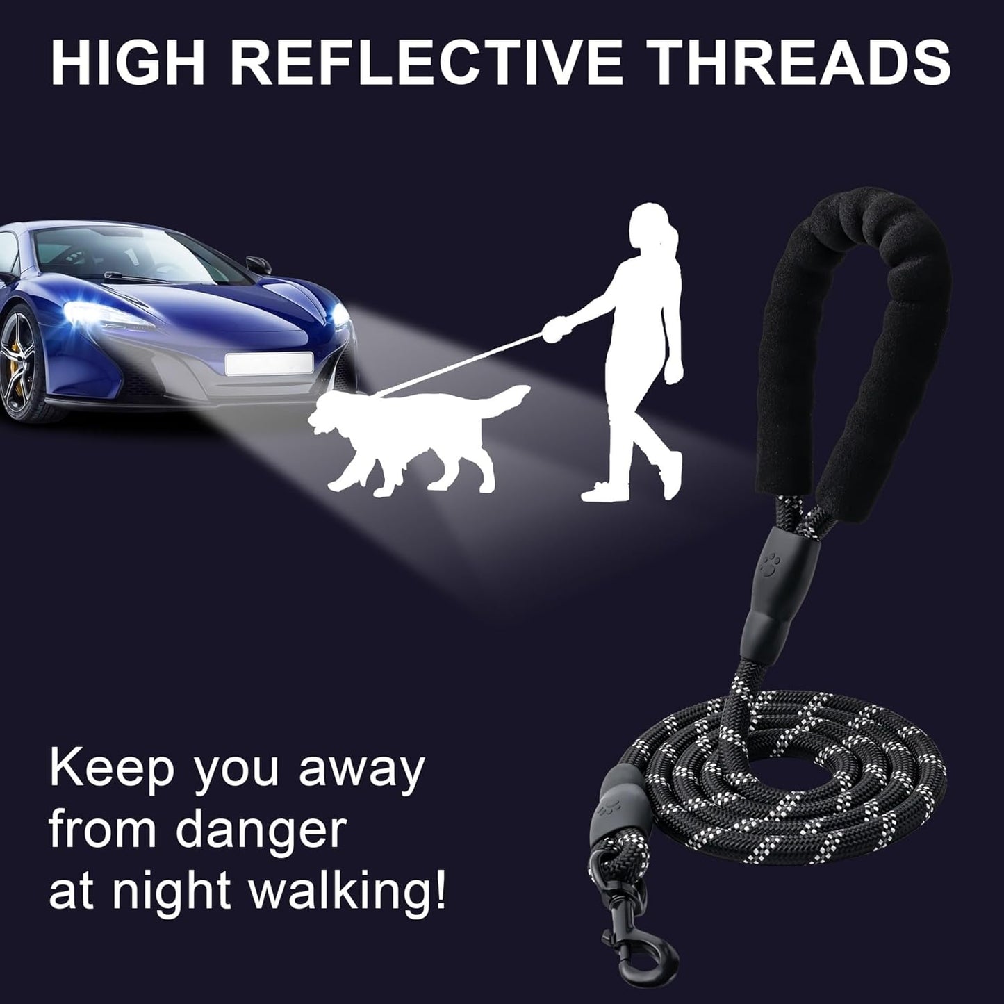 Heavy Duty Nylon Dog Leash | 2 Pack | 4/5/6 FT | Reflective