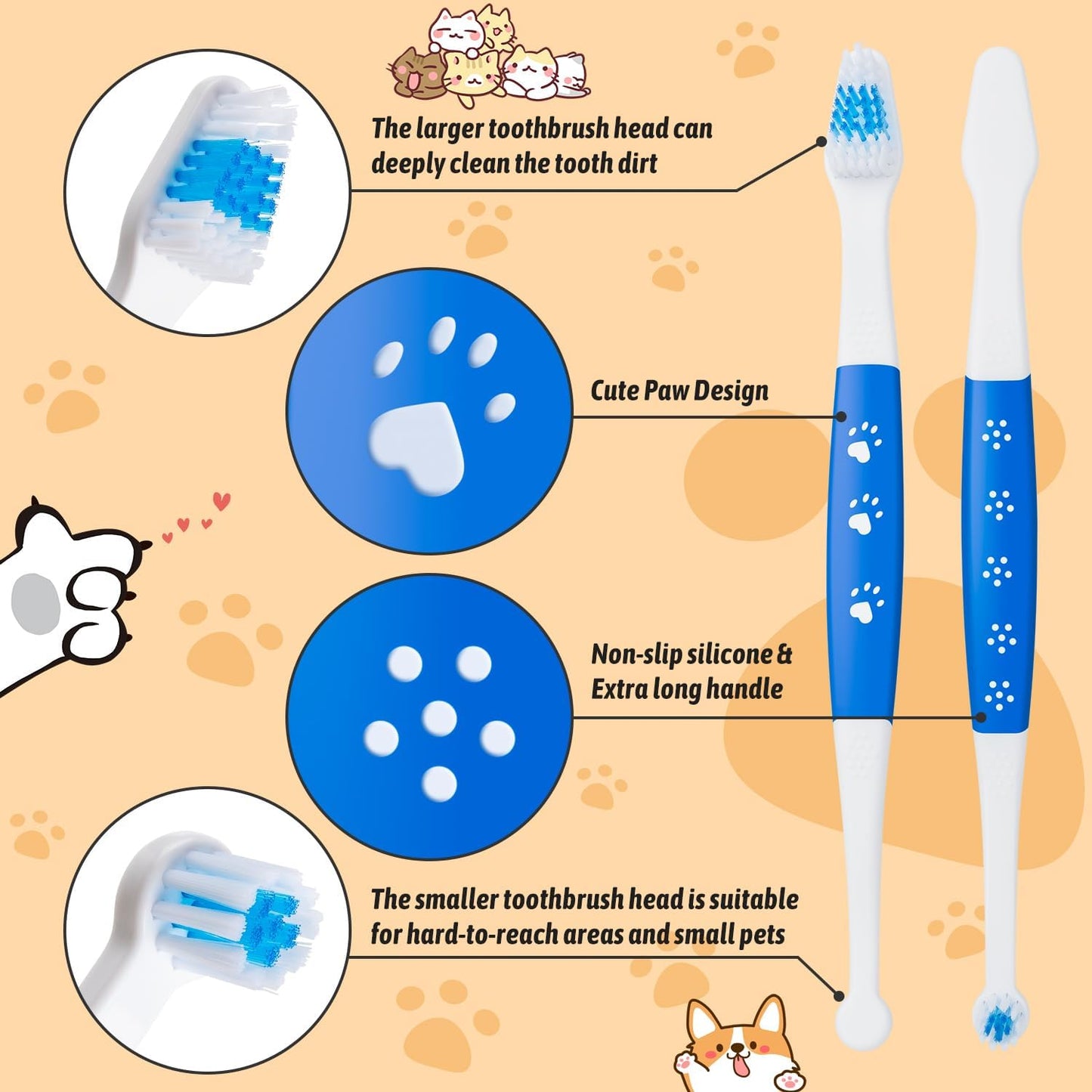 Double-Headed Pet Toothbrush with Soft Bristles | Pack of 6