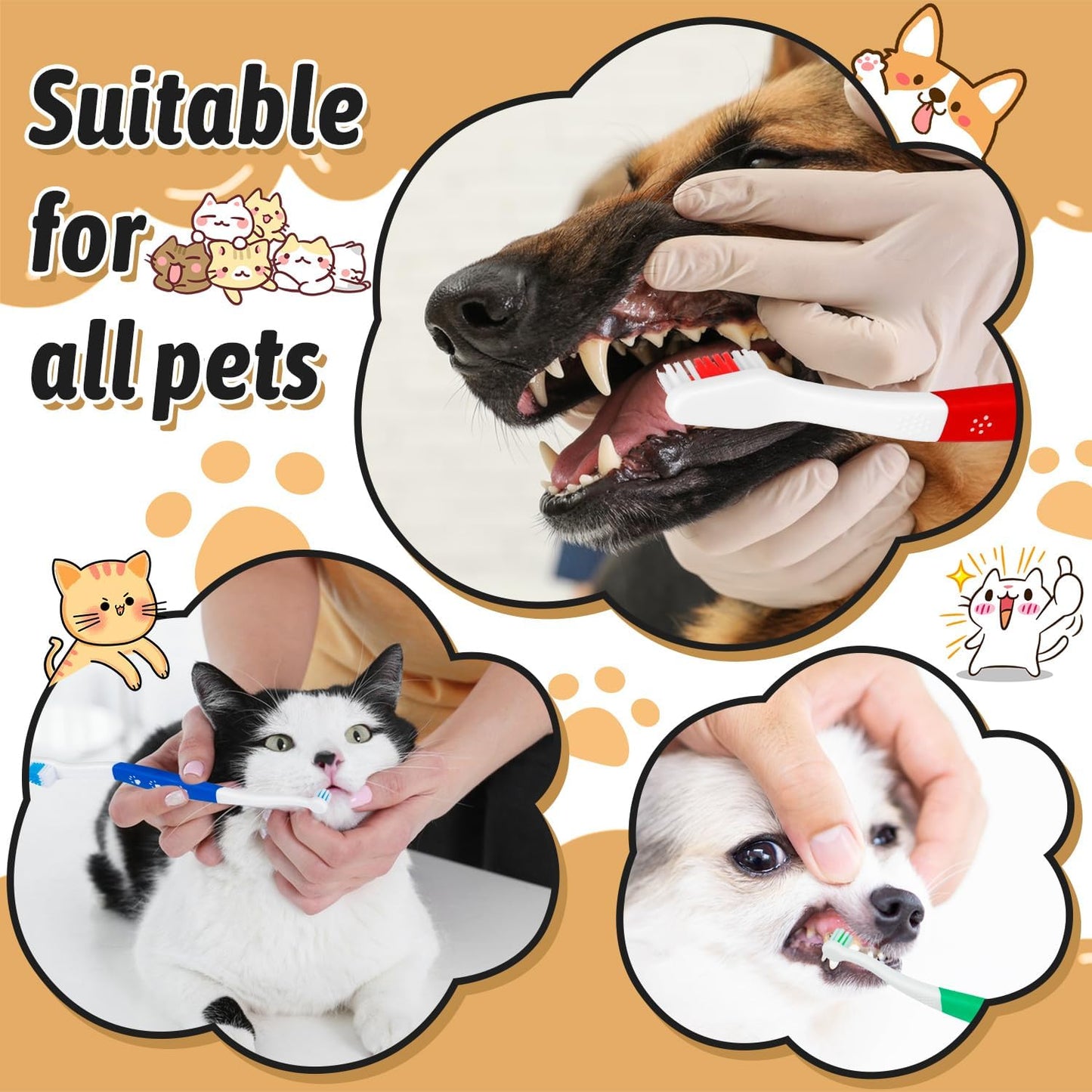 Double-Headed Pet Toothbrush with Soft Bristles | Pack of 6