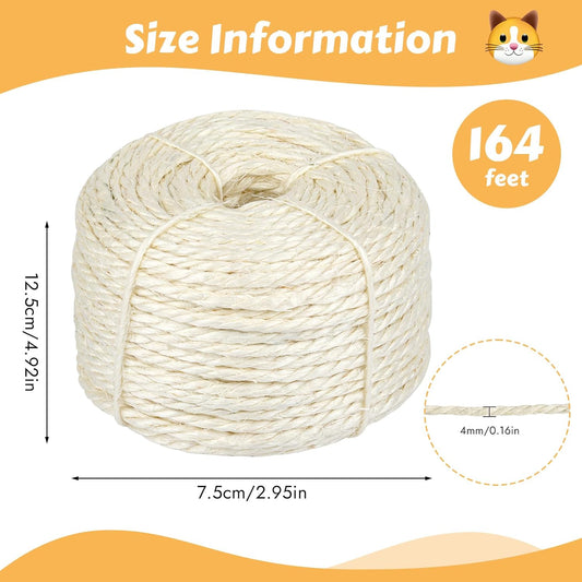 Natural Sisal Rope for Cat Scratching Post | 164 Feet | DIY Cat Tree
