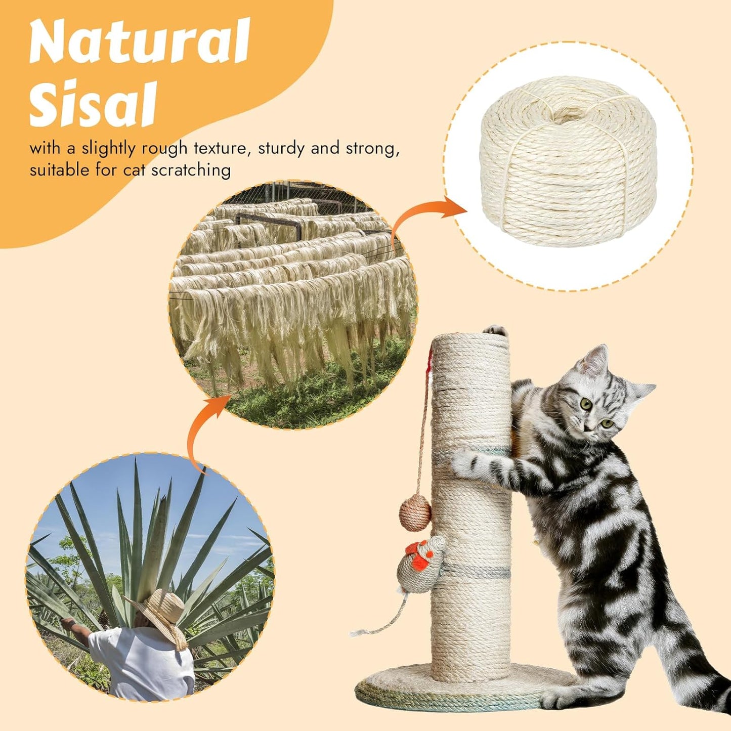 Natural Sisal Rope for Cat Scratching Post | 164 Feet | DIY Cat Tree