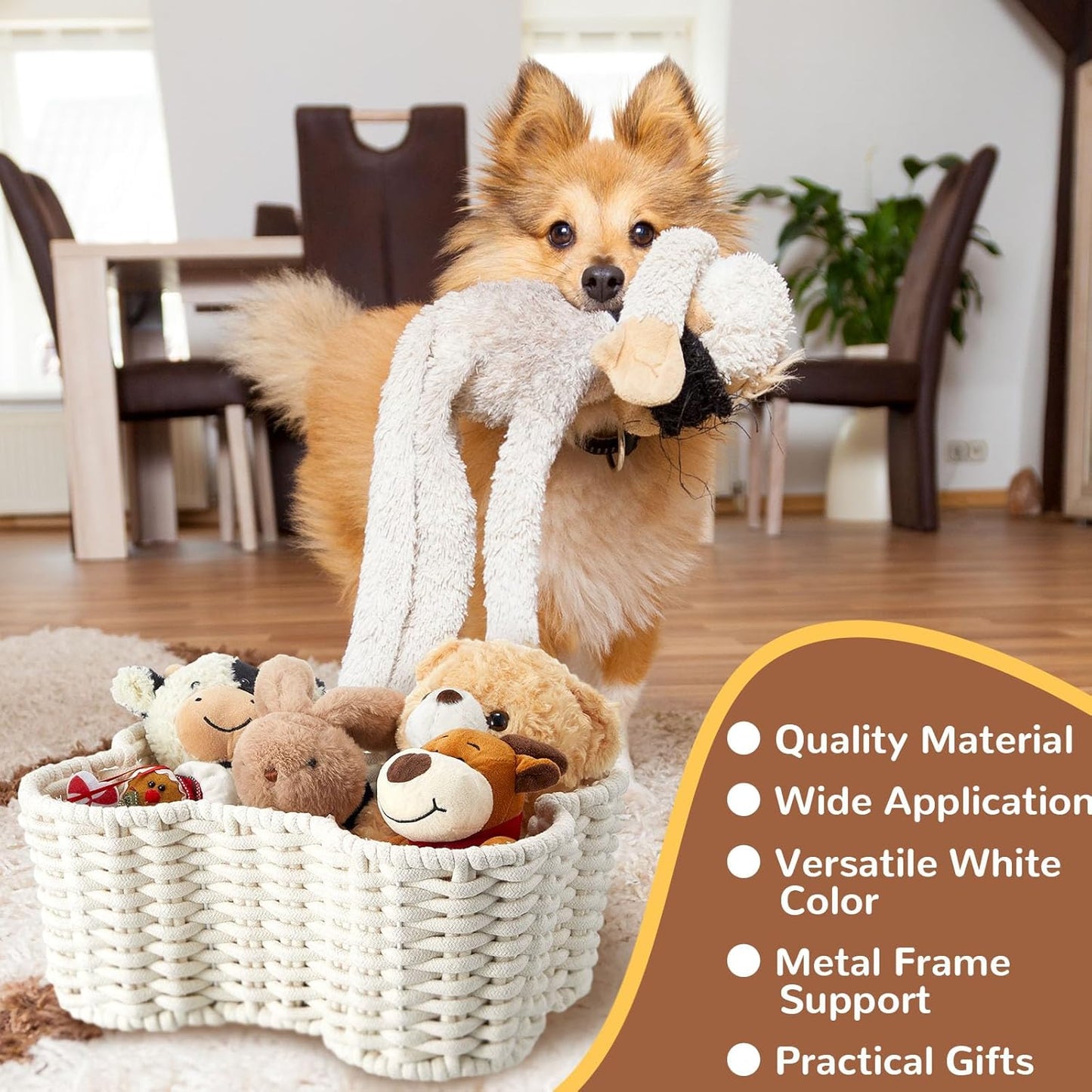 Dog Toy Basket | 2-Pack Bone Shape | Handmade Cotton Rope Organizer