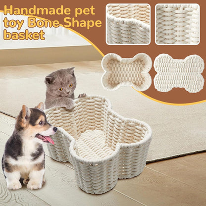 Dog Toy Basket | 2-Pack Bone Shape | Handmade Cotton Rope Organizer