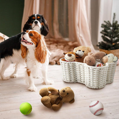 Dog Toy Basket | 2-Pack Bone Shape | Handmade Cotton Rope Organizer