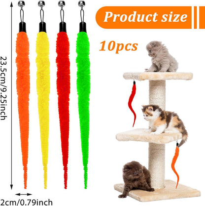 Cat Worm Toys 10-Pack | Colourful Interactive Wand Attachments