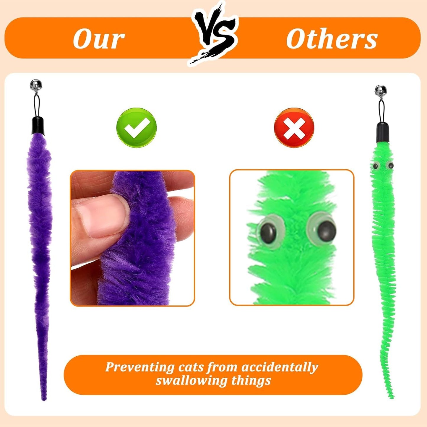 Cat Worm Toys 10-Pack | Colourful Interactive Wand Attachments