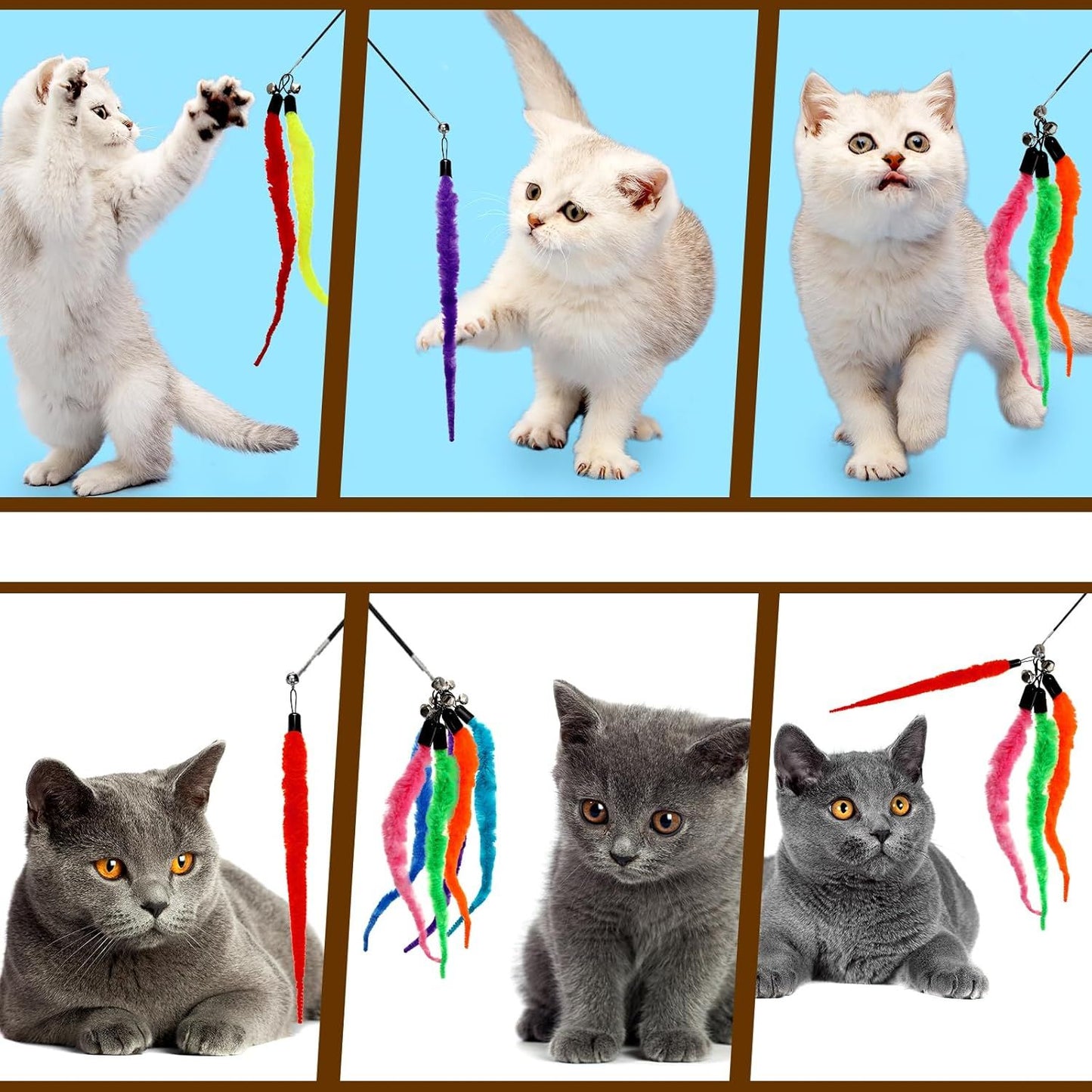 Cat Worm Toys 10-Pack | Colourful Interactive Wand Attachments