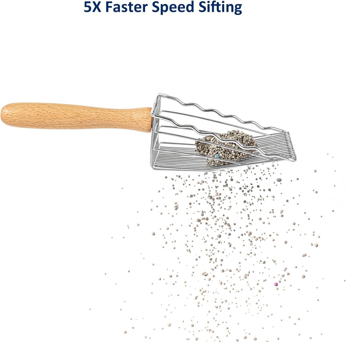 Premium Metal Cat Litter Scoop | 5X Speed Sifter | Silver