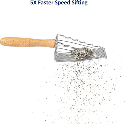 Premium Metal Cat Litter Scoop | 5X Speed Sifter | Silver
