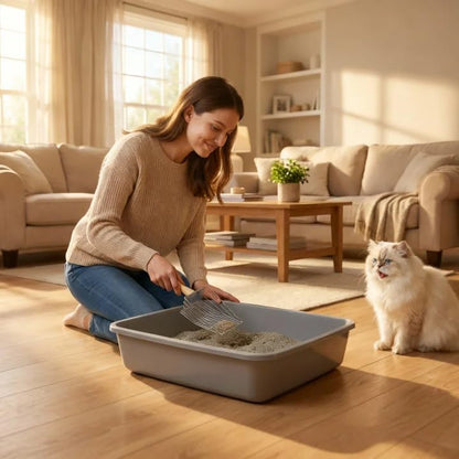 Premium Metal Cat Litter Scoop | 5X Speed Sifter | Silver