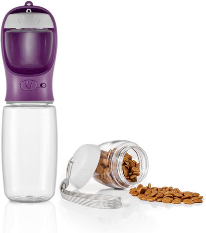 Dog Water Bottle with Food Container | 19oz + 6oz | Leak-Proof