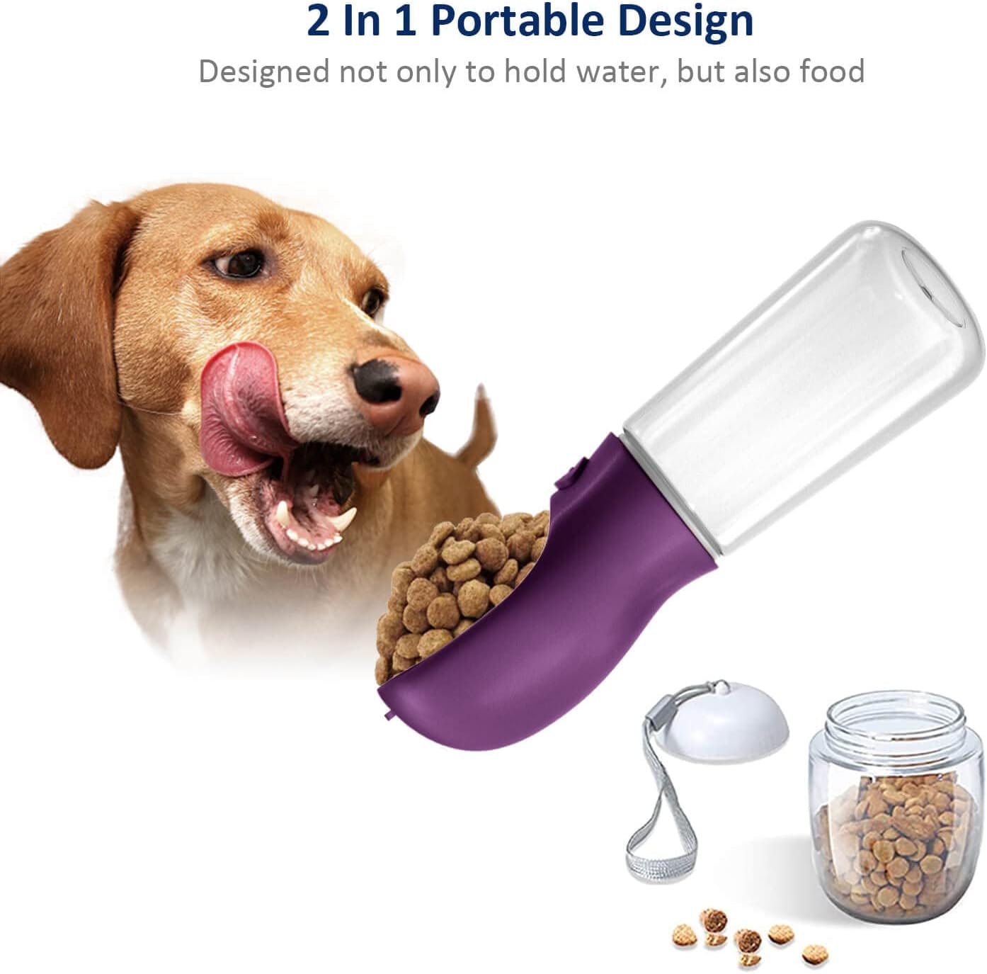 Dog Water Bottle with Food Container | 19oz + 6oz | Leak-Proof