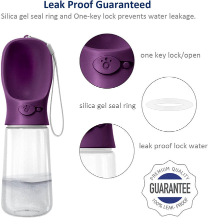 Dog Water Bottle with Food Container | 19oz + 6oz | Leak-Proof