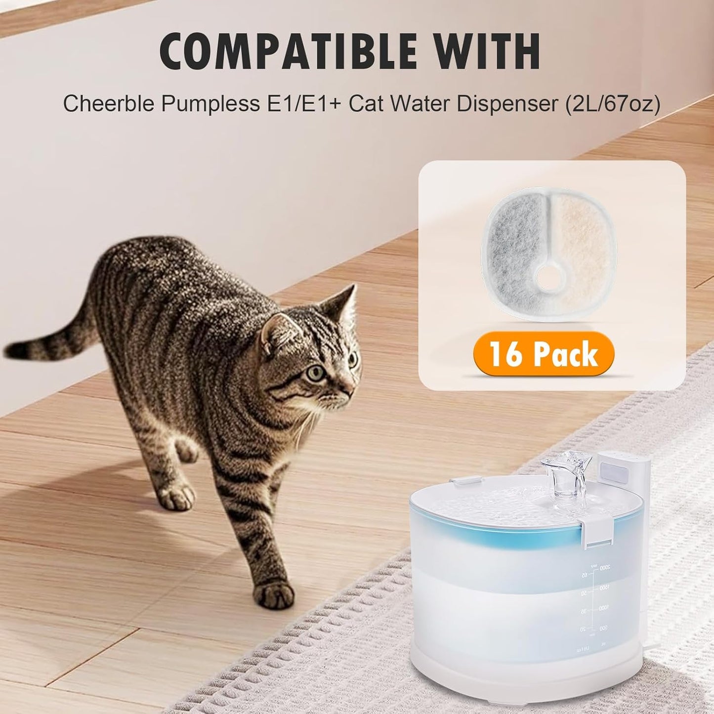 Cat Water Fountain Replacement Filters | 16 Pack