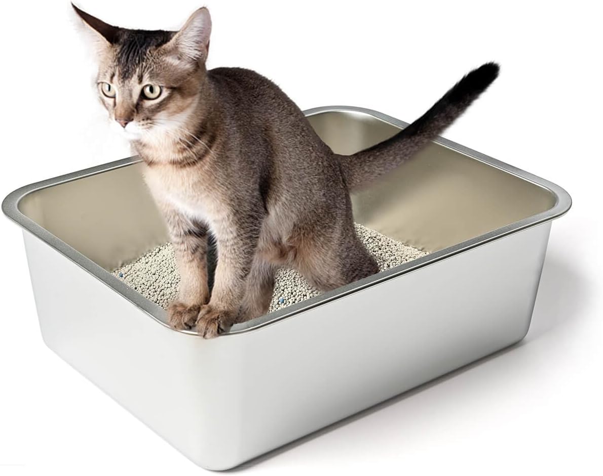 Stainless Steel Cat Litter Box | High Sides | 24x16x6 Inch