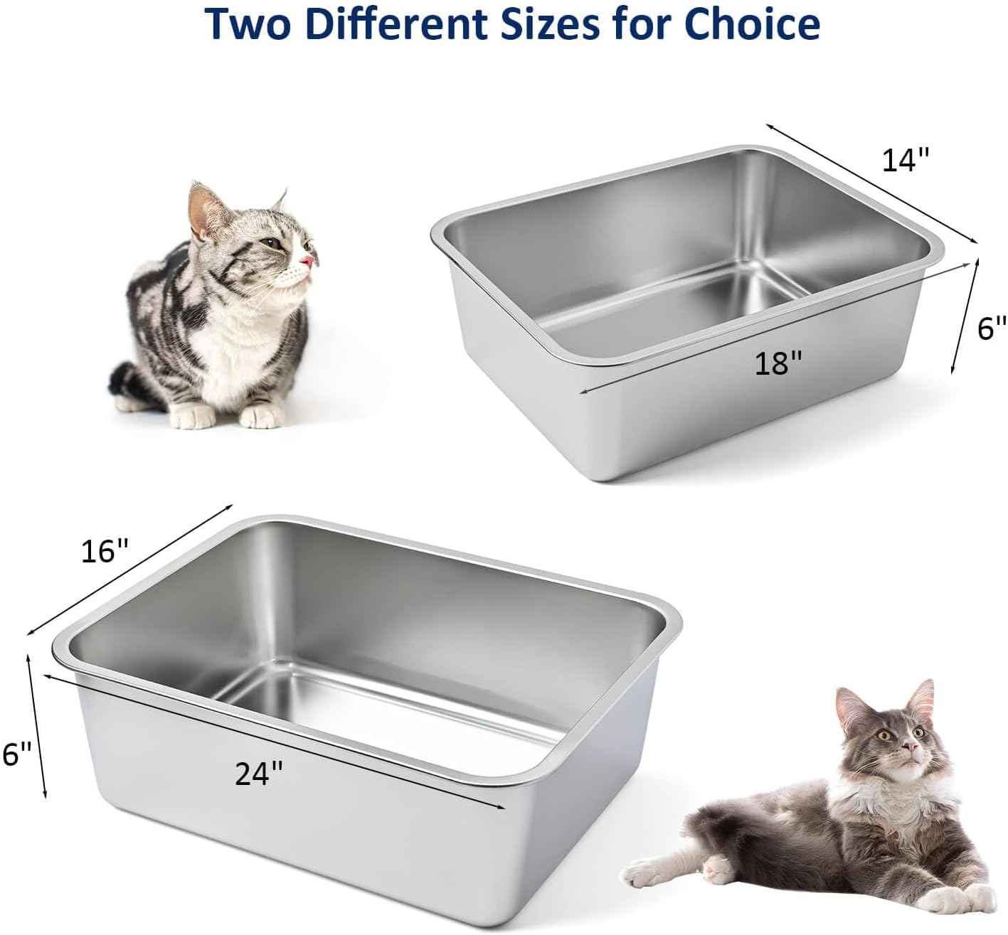 Stainless Steel Cat Litter Box | High Sides | 24x16x6 Inch