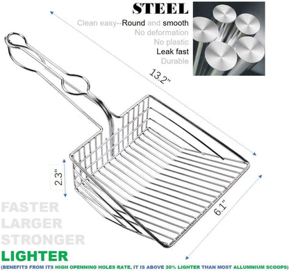 Metal Cat Litter Scoop with Holder | Non-Stick Sifter | 1+2pc Set