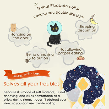 Soft Cat Recovery Cone Collar | Adjustable | Starry Sky Print | Size M
