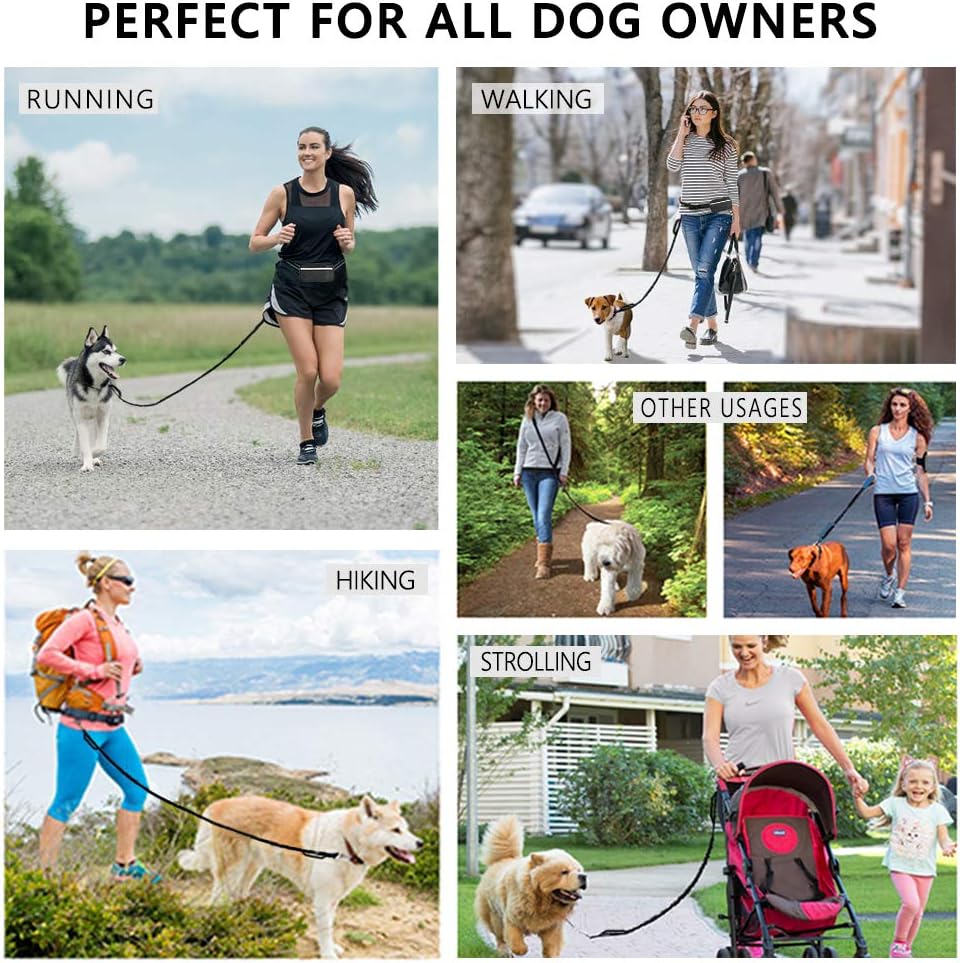 Hands-Free Bungee Dog Leash | Poop Bag Pouch