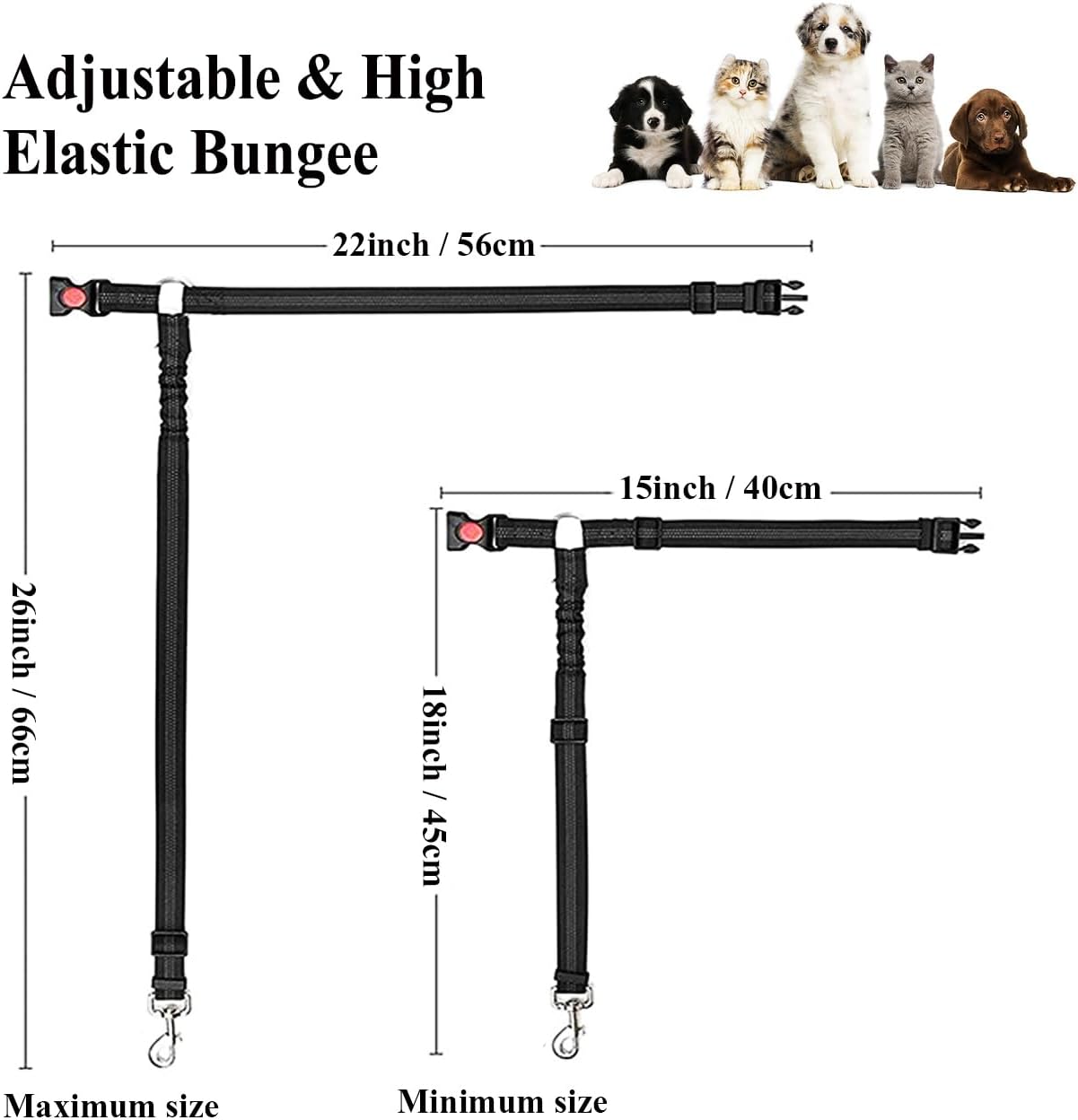 Dog Car Seat Belt | 2 Pack | Elastic Bungee Buffer