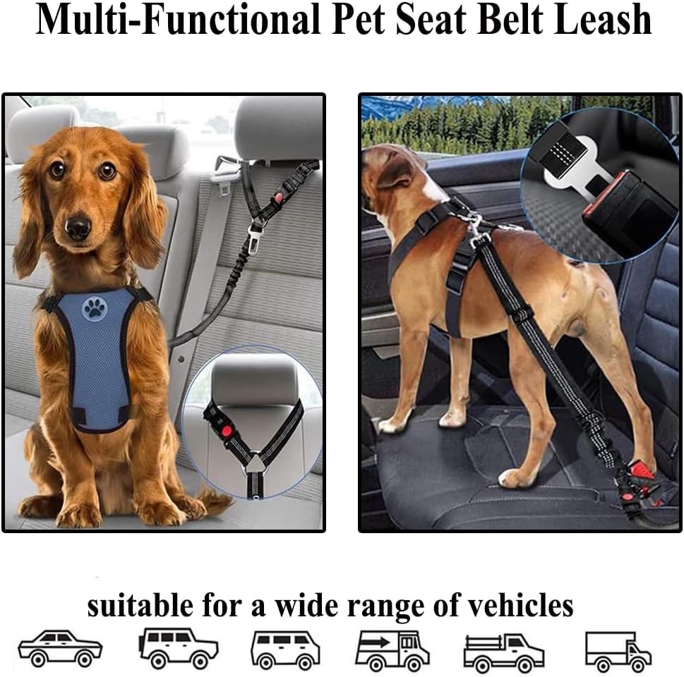 Dog Car Seat Belt | 2 Pack | Elastic Bungee Buffer