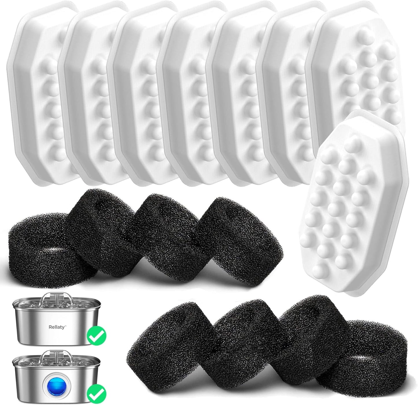 Cat Water Fountain Replacement Filters & Pre-Filter Sponges | 3.2L/108oz