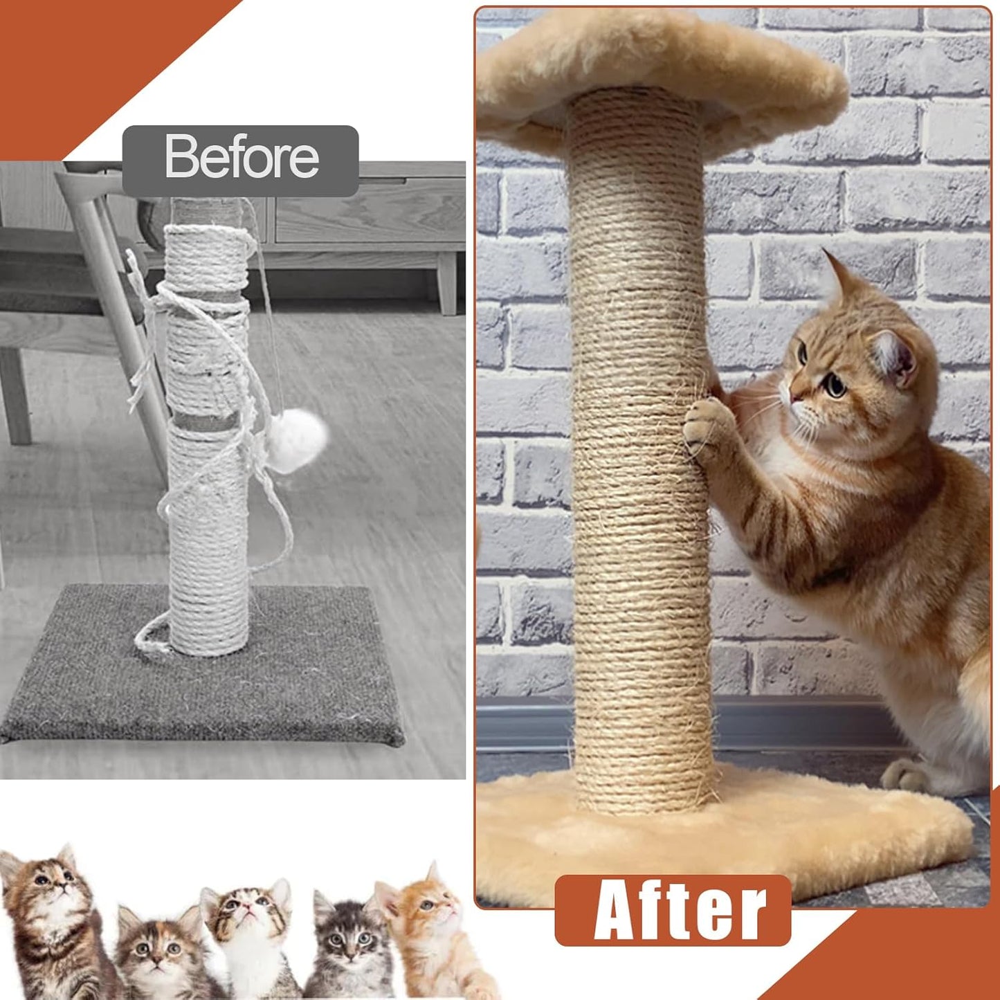 50M Natural Sisal Rope for Cat Scratching Post | 6mm Hemp