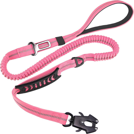 Tactical Bungee Dog Leash | Pink | Seatbelt Clip