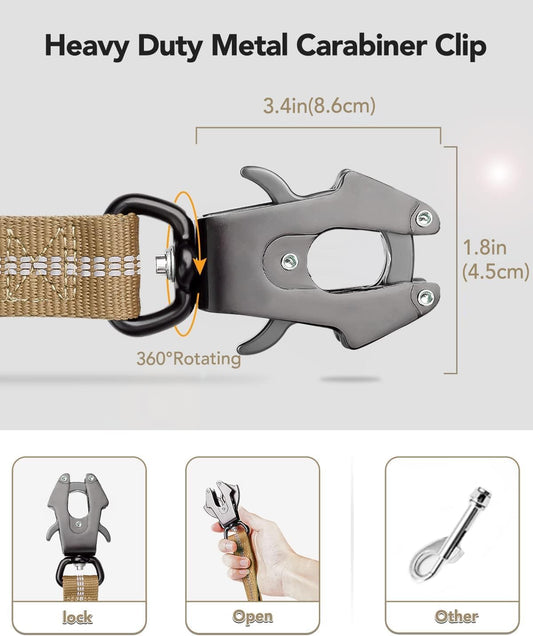 Tactical Bungee Dog Leash | 4-6FT Shock Absorbing | Seatbelt Clip