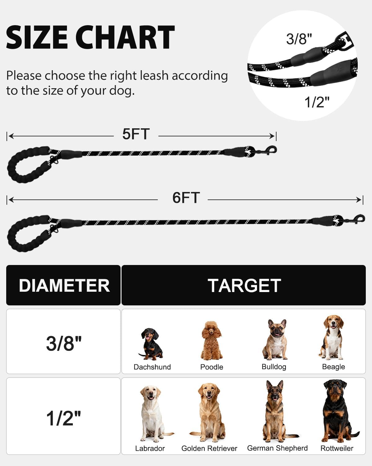 Reflective Dog Leash for Large Dogs | Padded Handle