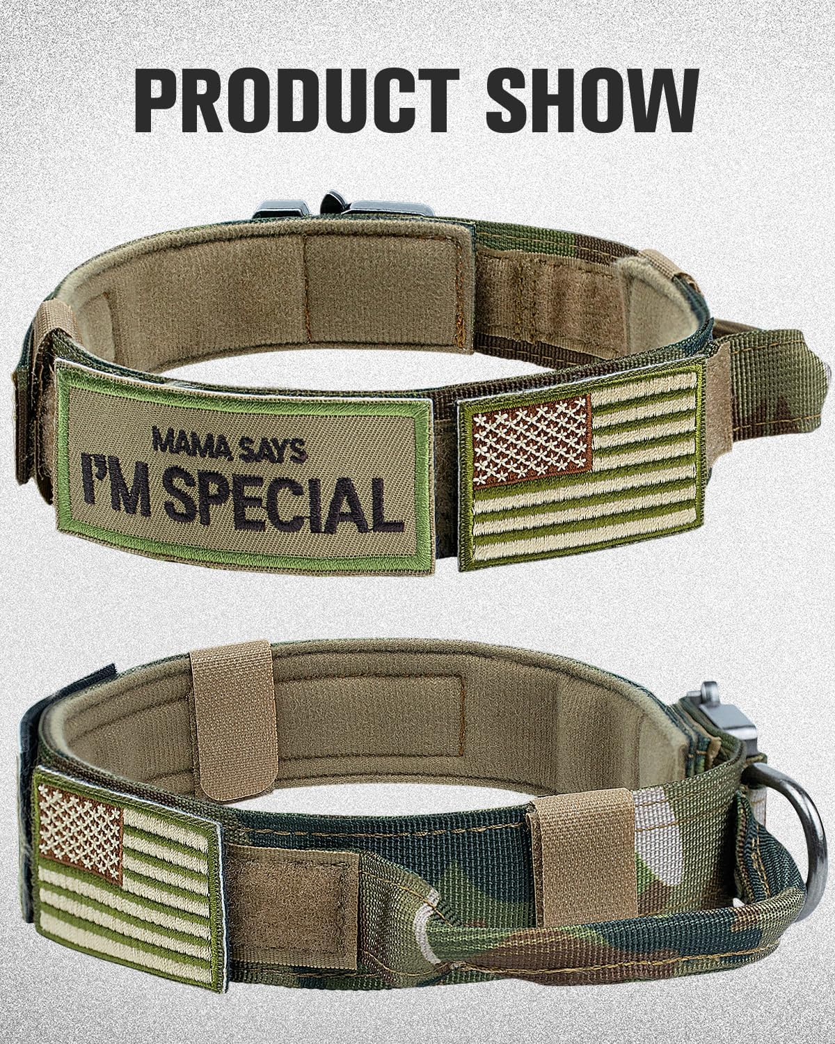 Tactical Dog Collar & Leash Set | Shock Absorbing Bungee | Camo