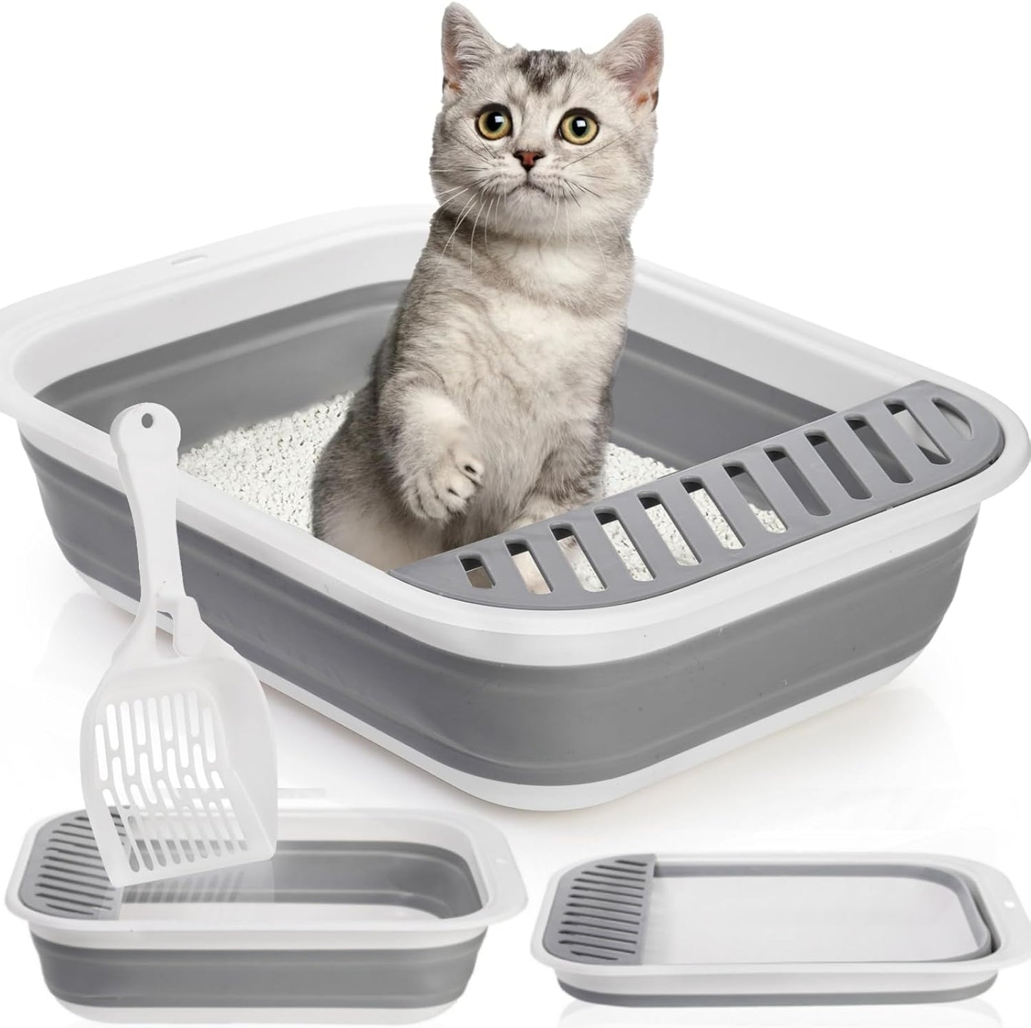 Collapsible Cat Litter Box | 17.7" Open Foldable Tray