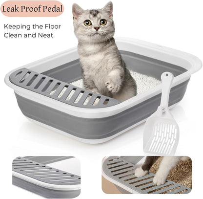 Collapsible Cat Litter Box | 17.7" Open Foldable Tray