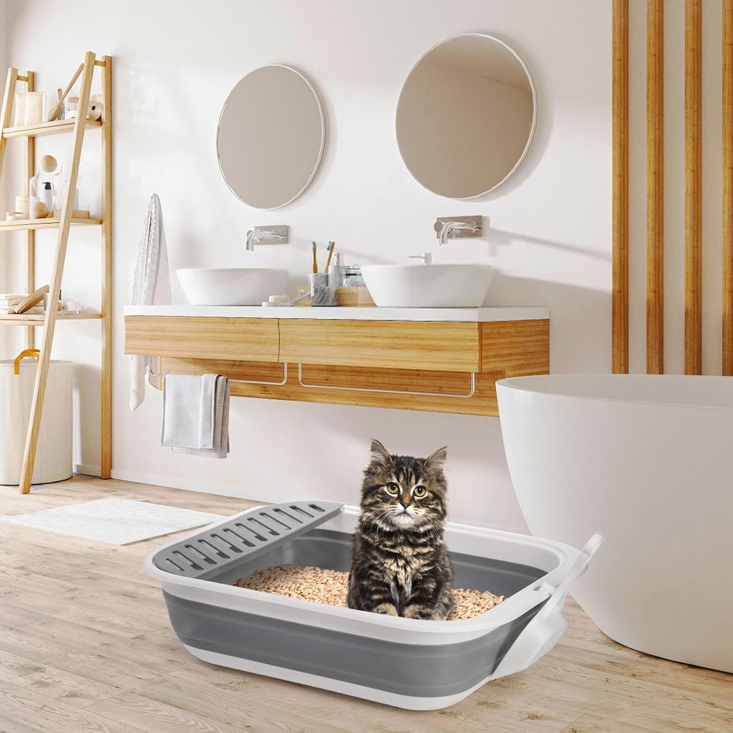 Collapsible Cat Litter Box | 17.7" Open Foldable Tray