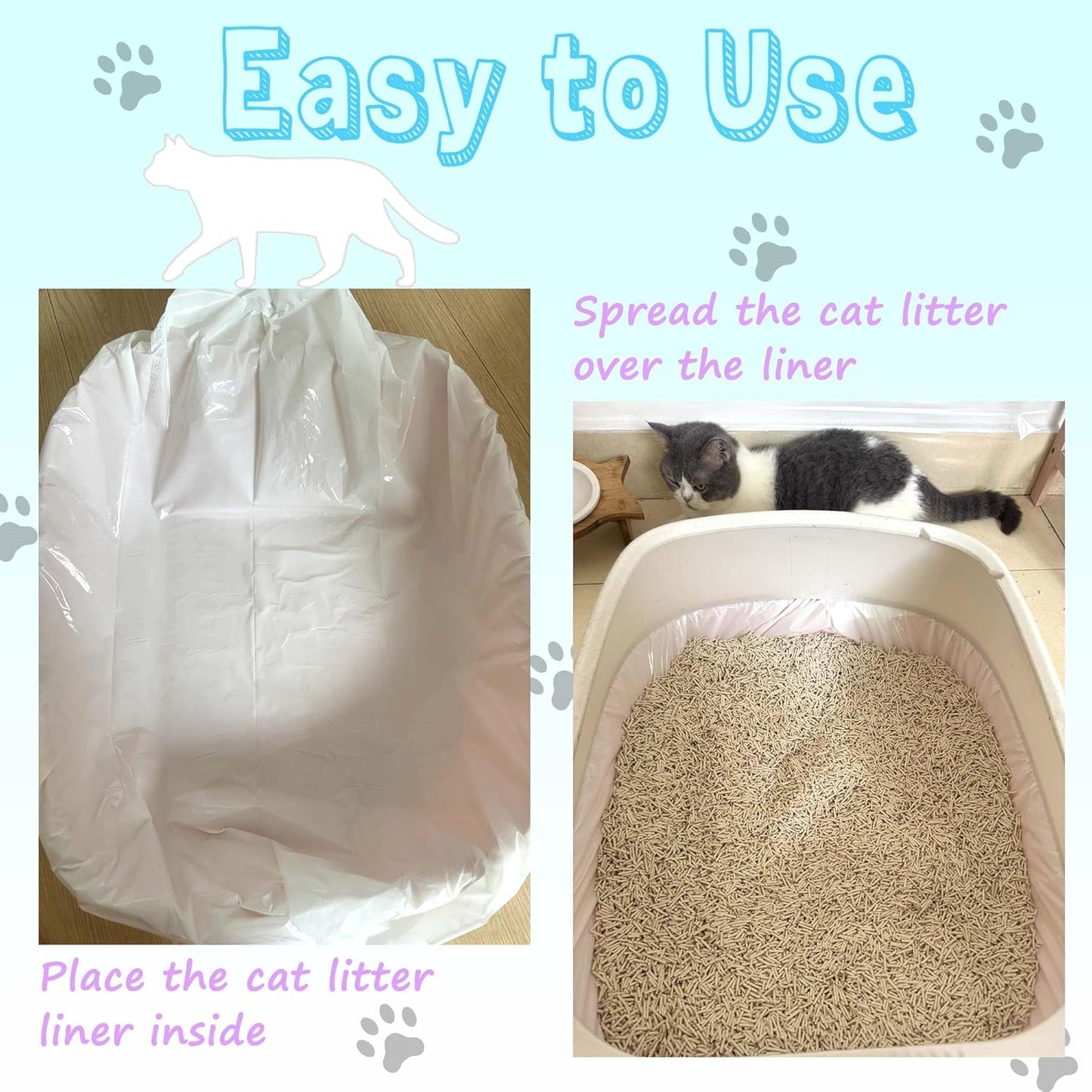 Large Cat Litter Box Liners 16-Pack | Drawstring Heavy Duty