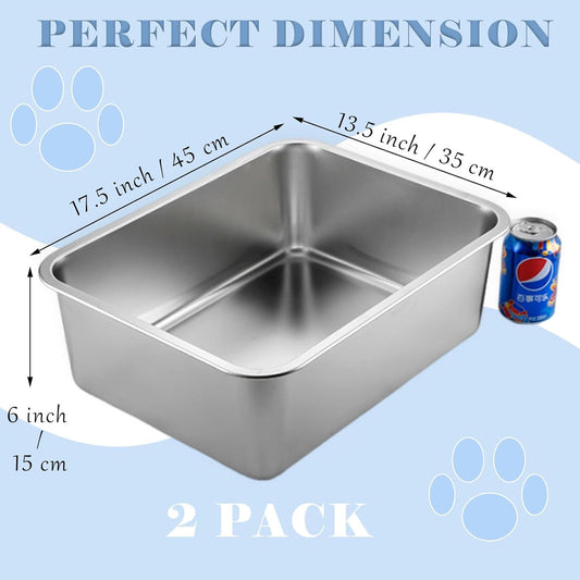 Stainless Steel Cat Litter Box 2-Pack | High Side | Rust Proof