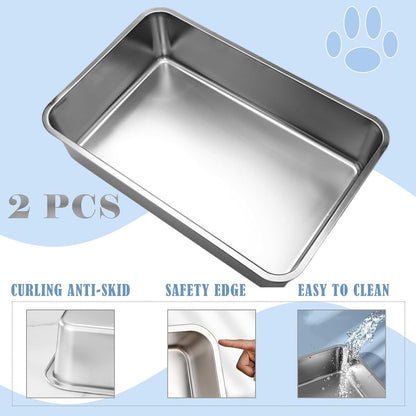 Stainless Steel Cat Litter Box 2-Pack | High Side | Rust Proof