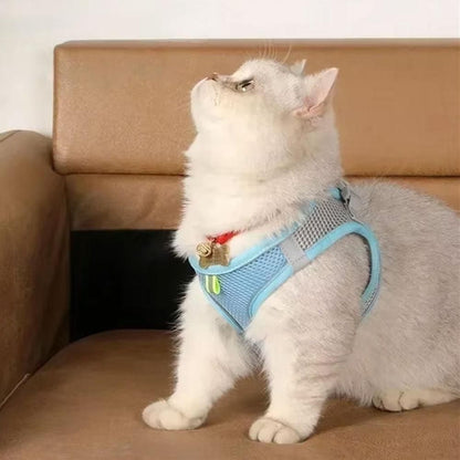 Cat Harness and Leash Set | Breathable Reflective Vest | Blue | Medium