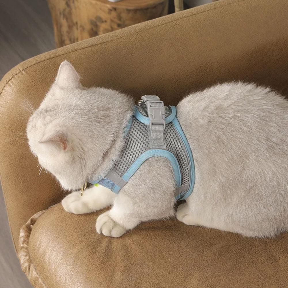 Cat Harness and Leash Set | Breathable Reflective Vest | Blue | Large
