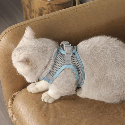 Cat Harness and Leash Set | Breathable Reflective Vest | Blue | Large