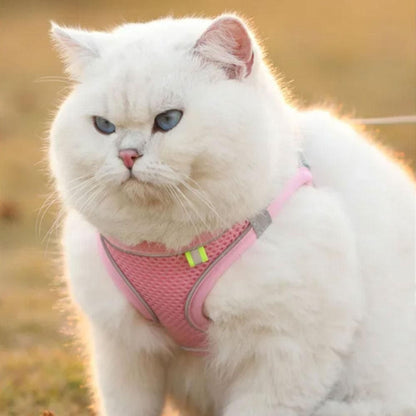Cat Harness and Leash Set | Breathable Reflective Vest | Pink | Medium