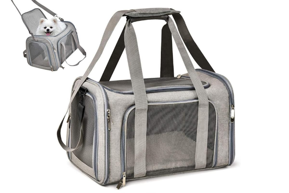Soft Collapsible Pet Carrier Crate | Travel Bag | Grey