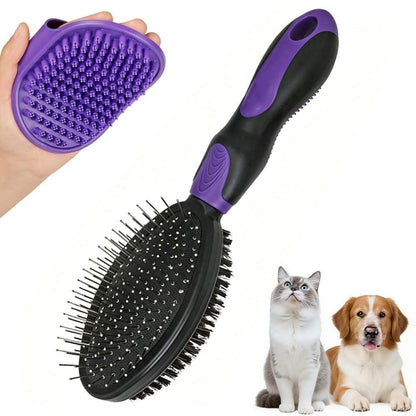 2PCS Pet Grooming Tools Double-Sided Brush for Shedding and Bathing | Purple