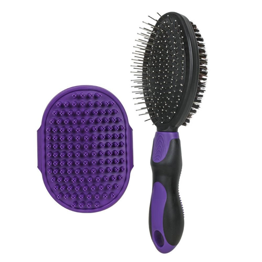 2PCS Pet Grooming Tools Double-Sided Brush for Shedding and Bathing | Purple